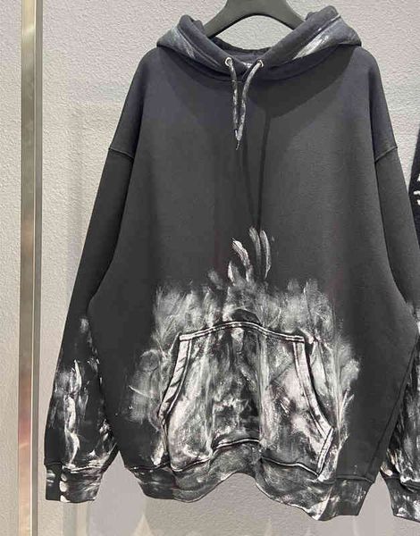 

luxury brand trend men loose long sleeve famous drawn graffiti design pullover women original fleece hoodie, Black