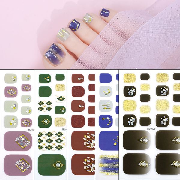 

wholesale 22 tips nail stickers for feet durable gel material waterproof 3d uv toenail sticker, Black