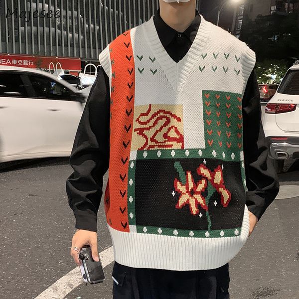 

sweater vest men simple patchwork design ins retro college allmatch vneck knitting soft loose casual korean style spring 220822, White;black