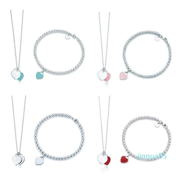 

fashion 100% 925 sterling silver fashion classic love necklace bracelet set multicolor optional woman jewelry285a