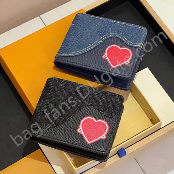 

denim wallet with red heart design bags wallets card bag for men women m80120