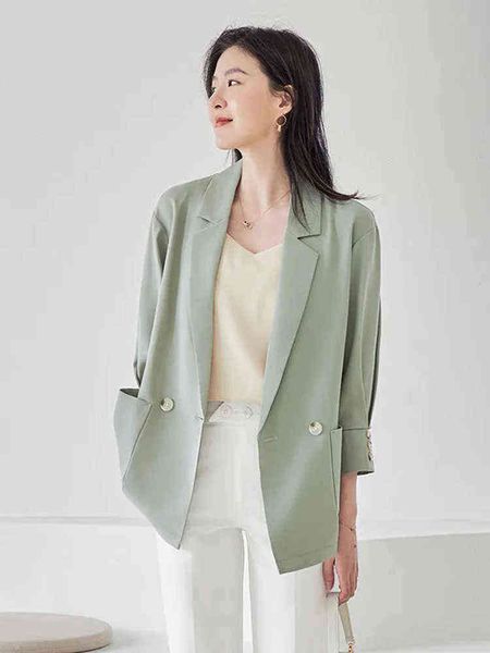

2022 spring summer blazer women three quarter sleeves casual pocket thin blazers elegant solid office femme suit jackets j220813, White;black