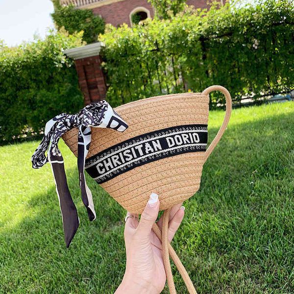 

70% off factory store online summer woven women's bag new straw woven bag fashion letter french minority foreign style beach bucket bag