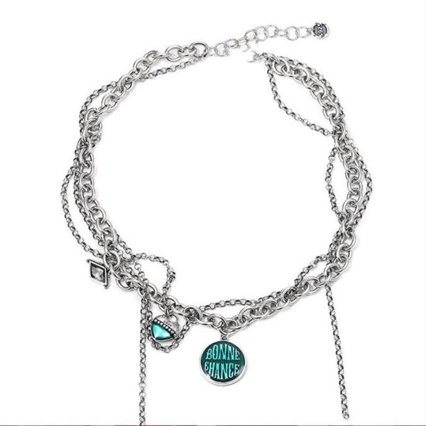 

retro old craftsmanship clavicle necklace multi-element love good luck round necklace female light luxury high-end trendy, Silver