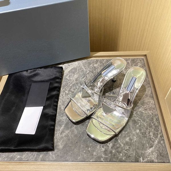 

luxury sandals women print high heel slippers slippers transparent leather casual, Black