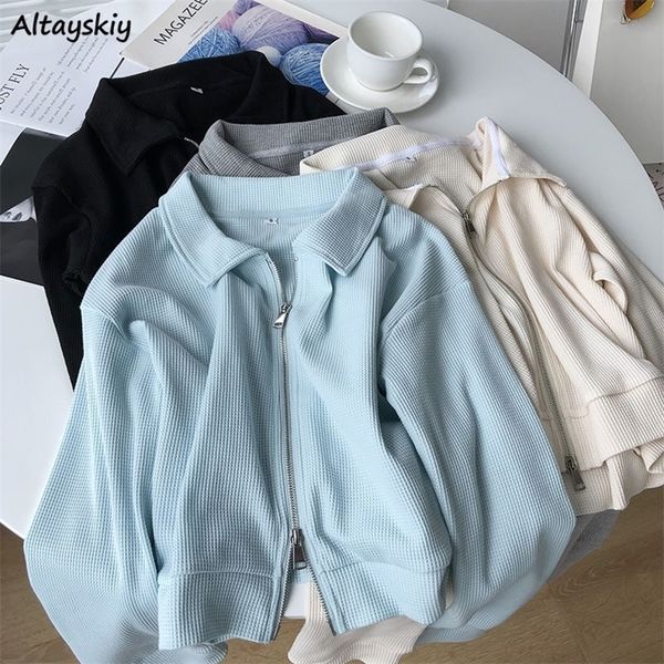 

jackets women solid leisure chic simple zipper thin cropped coat trendy ulzzang colorful allmatch loose baggy comfortable 220819, Black;brown