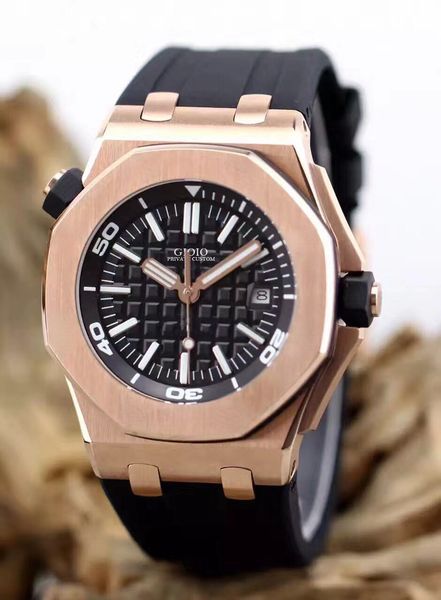 

men automatic mechanical watch black blue rubber rose gold, Slivery;brown