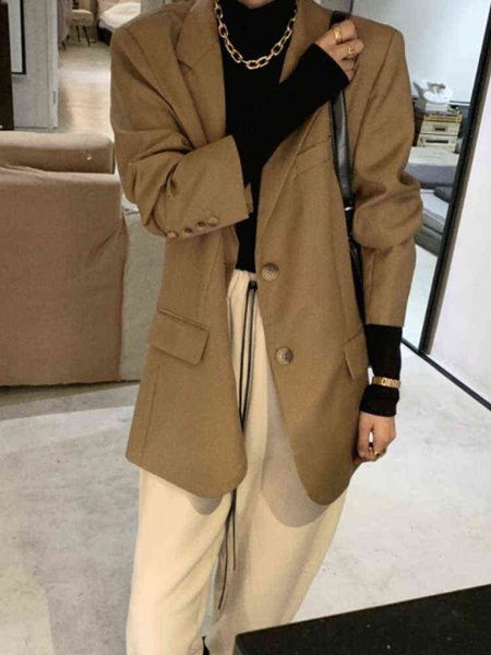 

women spring chic casual loose blazer long sleeves elegant female jacket female outfit solid stylish business clothing j220813, White;black