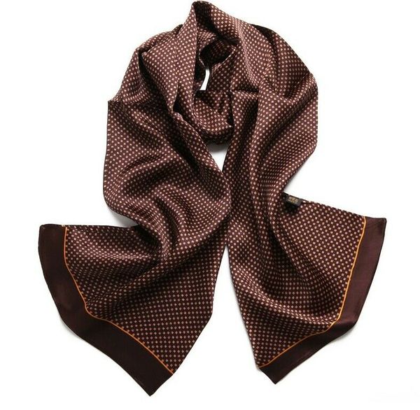 

men's 100% silk scarf vintage long double layer cravat neckerchief brown blue, Blue;gray