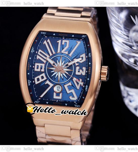 

42mm vanguard classic yachting v45 sc automatic mens watch blue dial rose gold ss steel bracelet date sport watches hellowatche245c3, Slivery;brown