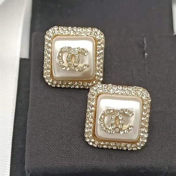 

whole geometric designer round pearl stud earrings fashion brand double letter earring bronze 18k gold plated earloop womens l233w, Golden;silver