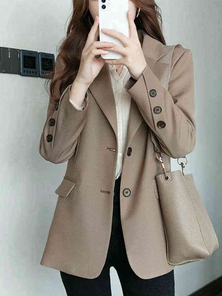 

blazer women 2022 spring autumn new fashion singlebreasted brown black suit jacket long sleeves loose korean blazers jacket j220813, White;black