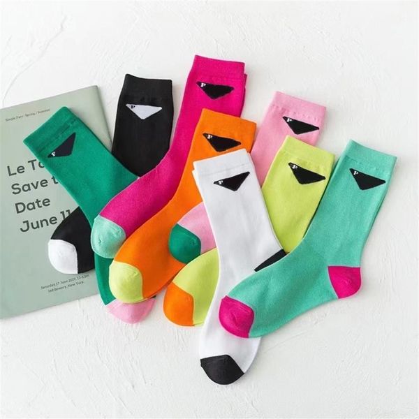 

assorted color triangle letter socks women girl casual cotton sock soft breathable fashion hosiery whole 288g, Pink;yellow