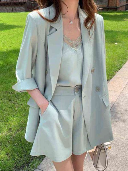 

new summer casual elegant three pieces women sets spring loose business blazer suits female fashion korean short pants sets j220813, White;black