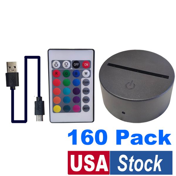 

3D RGB Night Lights Base for Illusion Lamp 4mm Acrylic Panel AA Battery or DC 5V USB Nights Lights 16 Colors IR Remote Control Black White USA STOCKS s Cols