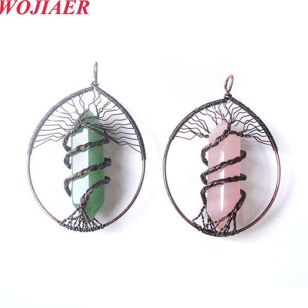 

vintage natural stone tree of life pendants healing crystal opal agate copper wire wrapped gem chakra jewelry bo967, Silver