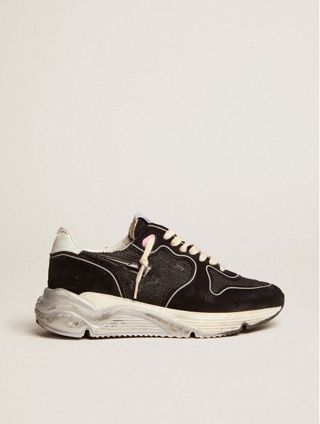 

shoe low-italian handmade running sole sneakers in black mesh and suede
