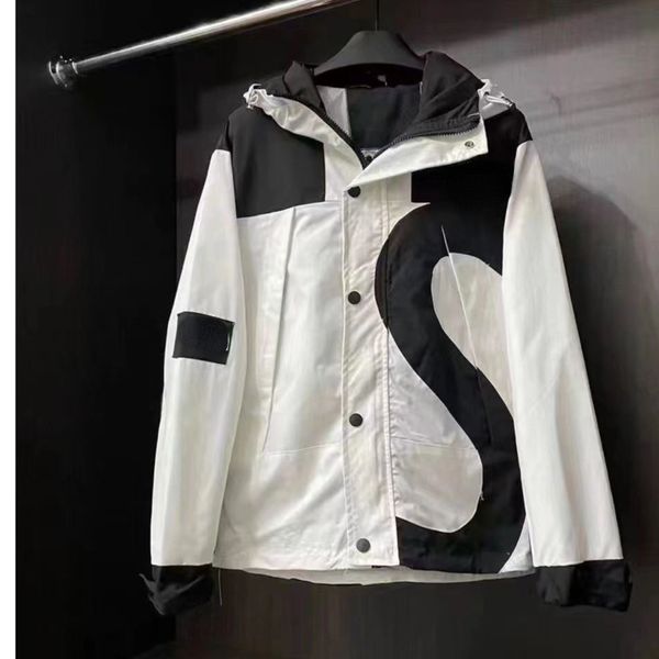 

men's jacket high-link letter splicing north wind windbreaker jackets hooded windbreaker, Black;brown