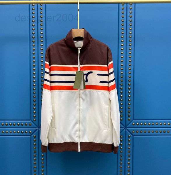 

women's jackets designer 22s correct autumn new double g letter stripe contrast mosaic jacket casual loose stand collar couple 0cmh, Black;brown