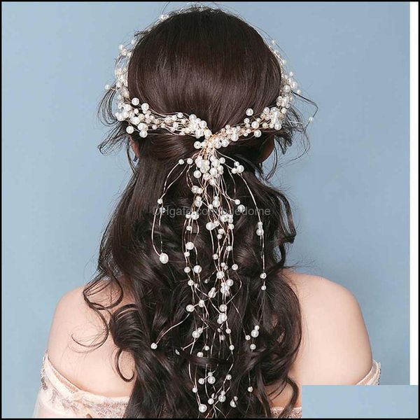 

kmvexo korean handmade crystal pearl long tiaras wedding headband bdedome dhdk3, Slivery;golden