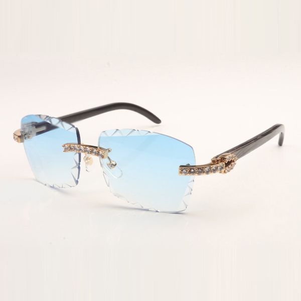 

xxl diamond sunglasses frame 3524029 with natural color horns and 58mm clear cut lenses, White;black