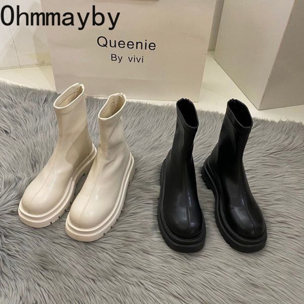 

dress shoes arrival chelsea women short boots woman comfort thick sole flats heels ankle booties zipper fashion botas femininas, Black