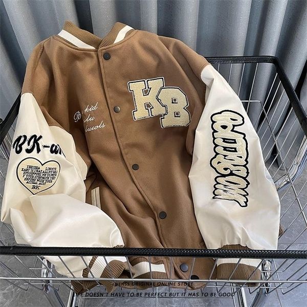 

hip hop streetwear mens jacket heartshaped letter embroidery patchwork baseball coat harajuku oversized bomber jacket women 220819, Black;brown