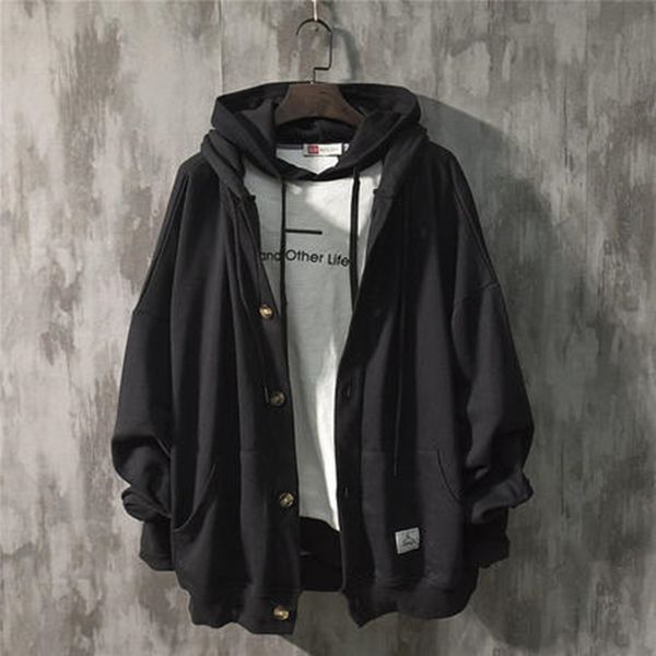 

spring men oversize jacket fashion couple solid color thin loose hooded coat autumn mens singlebreasted cardigan with hat 220822, Black;brown