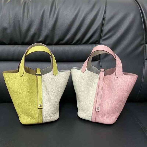 

evening bags luxury h bag h family food basket leather women's bag bucket high-grade color matching hand head kuaich