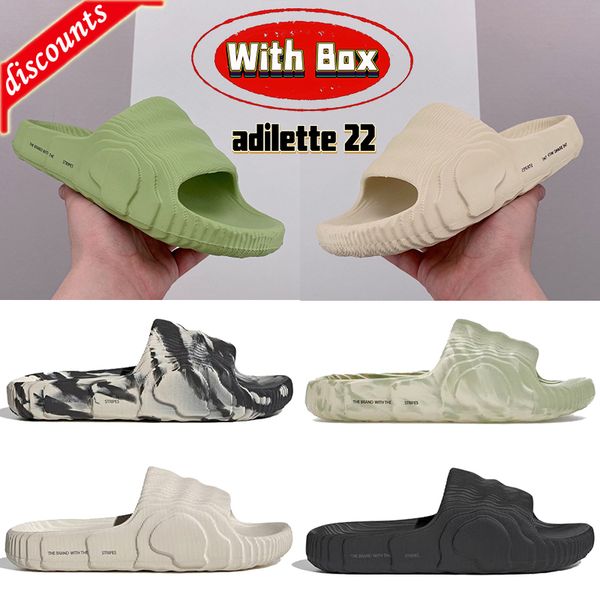 

2023 with box adilette 22 slide beach designer sandals mens slippers magic lime st desert sand black grey bone white luxury shoes flip flops