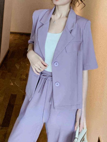 

women's elegant loose blazer pants suit women fashion slim vintage jacket harem pants two pieces set femme formal outfits j220813, White;black