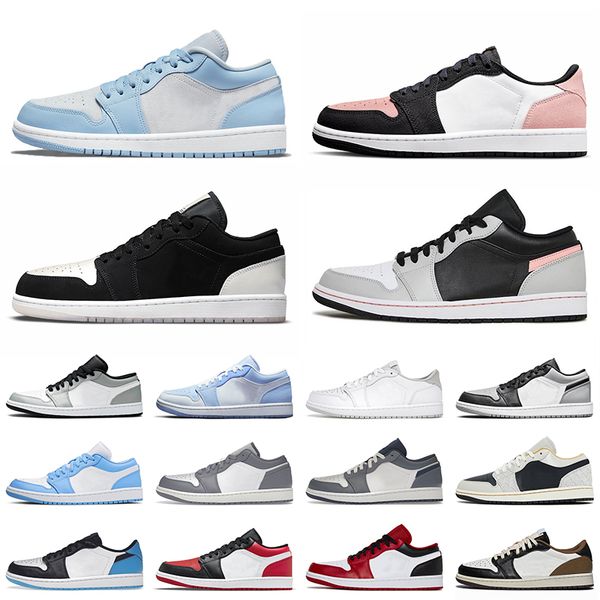 

big size 36-46 jumpman 1 casual shoes 1s low cut men women ashen slate true blue sports trainers bleached coral basketball shoe bulls shadow, Black