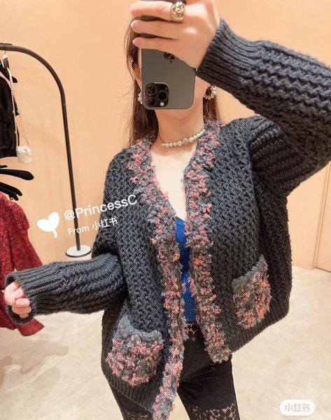 

chan2022 new women's autumn winter sweater cardigan coat women's designer fashion leisure spring jacket women's coat birthday, Black;brown