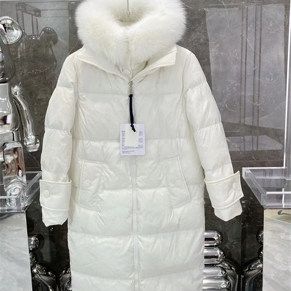 

spenneooy designer winter white color medium and long hooded down jacket women long sleeve pockets straight down jacket coat 220822, Black