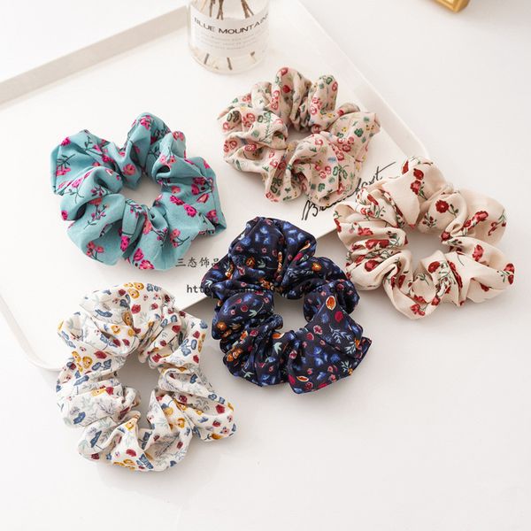 

woman printed floral hair ties flower scrunchies vintage elastic hairband hair accessories, Slivery;white