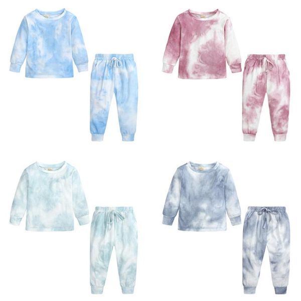 

kids pajamas sets girls boys tie-dye printed nightwear pants 2pcs sets children sleepwear a56882774, Blue;red