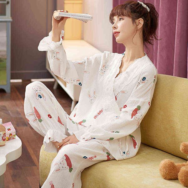 

pregnant women pajamas breastfeeding autumn winter postpartum clothing women's cotton spring autumn maternity robe pijamas set j220813, White