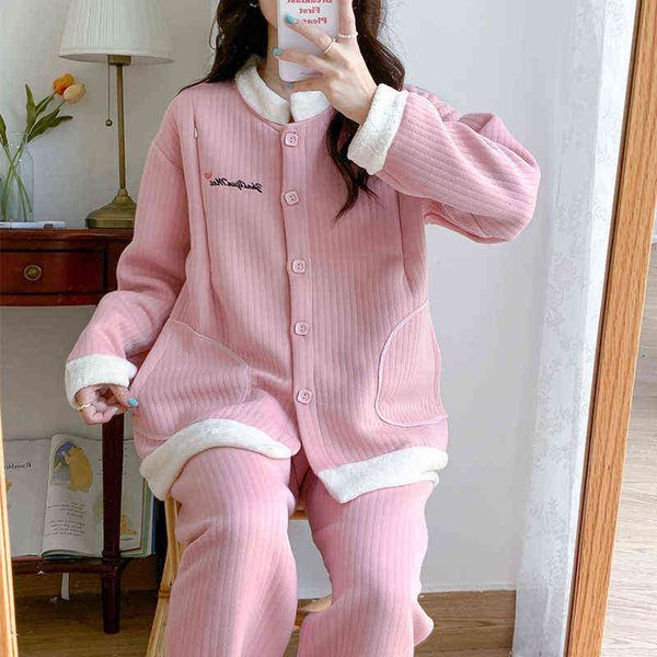 

cotton quilted maternity nursing nightwear sets autumn winter soft thick warm pajama clothes for pregnant women sweet pregnancy j220813, White