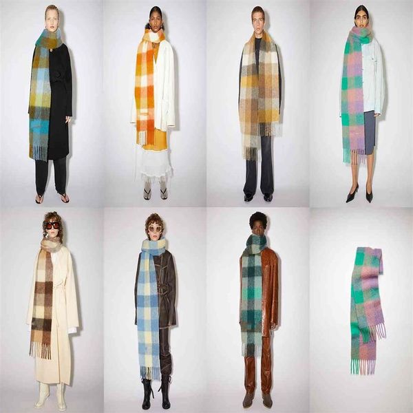 

ac studios men and women general cashmere designer acne blanket scarf feminine style colorful plaid tzitzit imitation scarves321a, Blue;gray