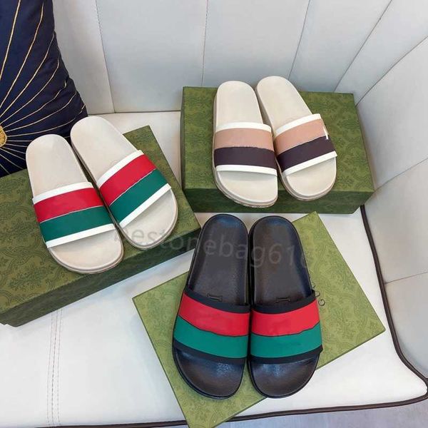 

slide sandals men women slippers interlocking g rubber leather matelasse beach slippers, Black