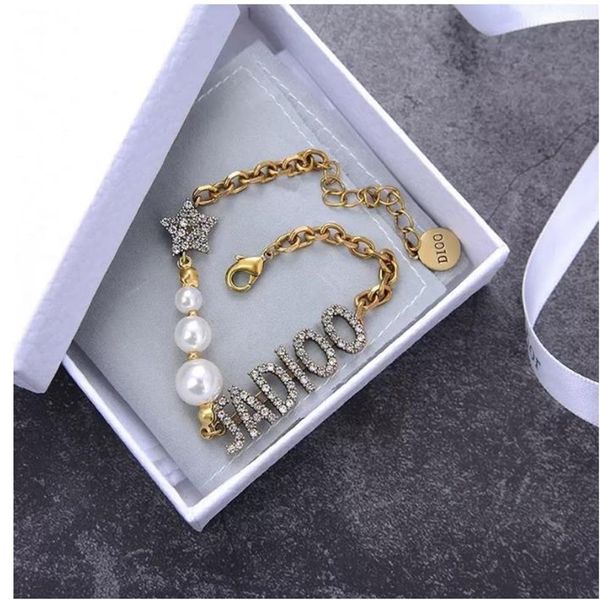 

20 style optional d star pearl letter diamond bracelet internet celebrity anchor star same necklace248q, Silver