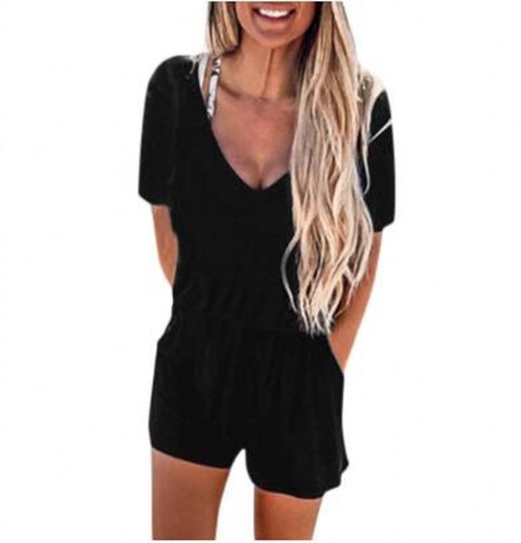 

summer catsuit costumes casual sleeveless v-neck loose womens playsuits, Black
