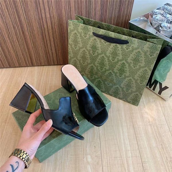 

designer-designer sandals women horsebit sandal retro block heel high heels square toe open toe slippers metal buckle mid-heel pumps, Black
