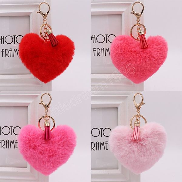 

heart pompoms keychain plush balls key chains rings decorative pendant for women bag accessories keychains car fashion keyring, Silver