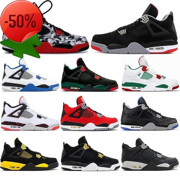 

sandals new 4s bred white cement cactus pure money toro bravo women shoes men 4 tattoo motorsport fire red sports sneakers 40 -47, Black