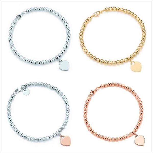 

100% 925 sterling silver tag love original classic heart-shaped rosegold bead bracelet women jewelry personality333m, White