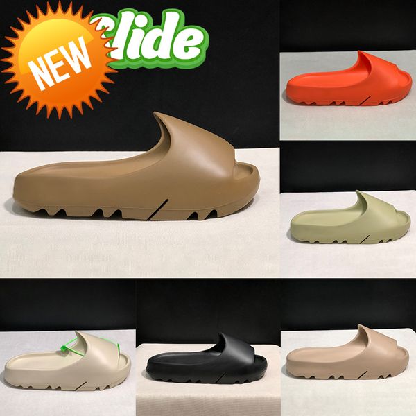 

fashion slippers men designer sandal beach wonen slides onyx bone core resin desert sand earth brown enflame orange pure soot outdoor indoor, Black