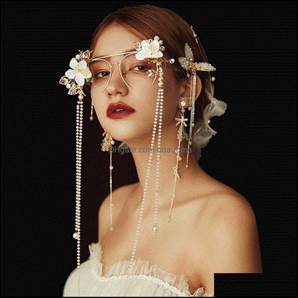 

creative exaggerated luxury pearl bridal glasses hair accessories bdedome dhsyh, Slivery;golden