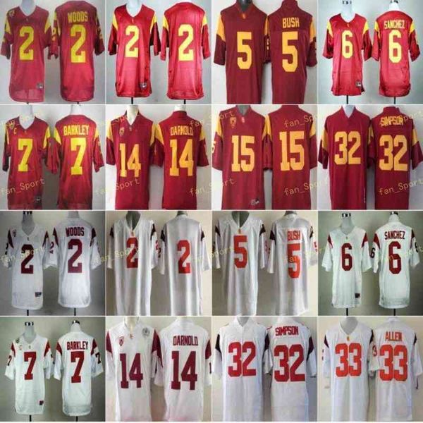 

jersey football usc trojans 2 robert woods 6 mark sanchez 5 reggie bush 7 matt barkley 14 sam darnold 15 mich, Black
