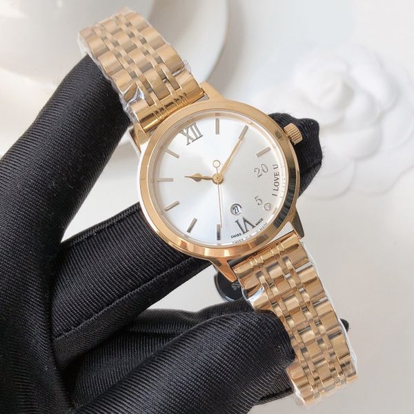 

simple fashion women's watch 30mm quartz movement tempered glass mirror 316 stainless steel strap butterfly double snap buckle woman lu, Slivery;golden